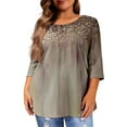 thumbnail image 3 of MLQIDK Plus Size Tops for Women Fashion Floral Womens Tops Crew Neck Plus Size 3/4 Sleeve Tops Dressy Casual Tee Shirts 5x Women Plus Size Clothing Brown XL, 3 of 4