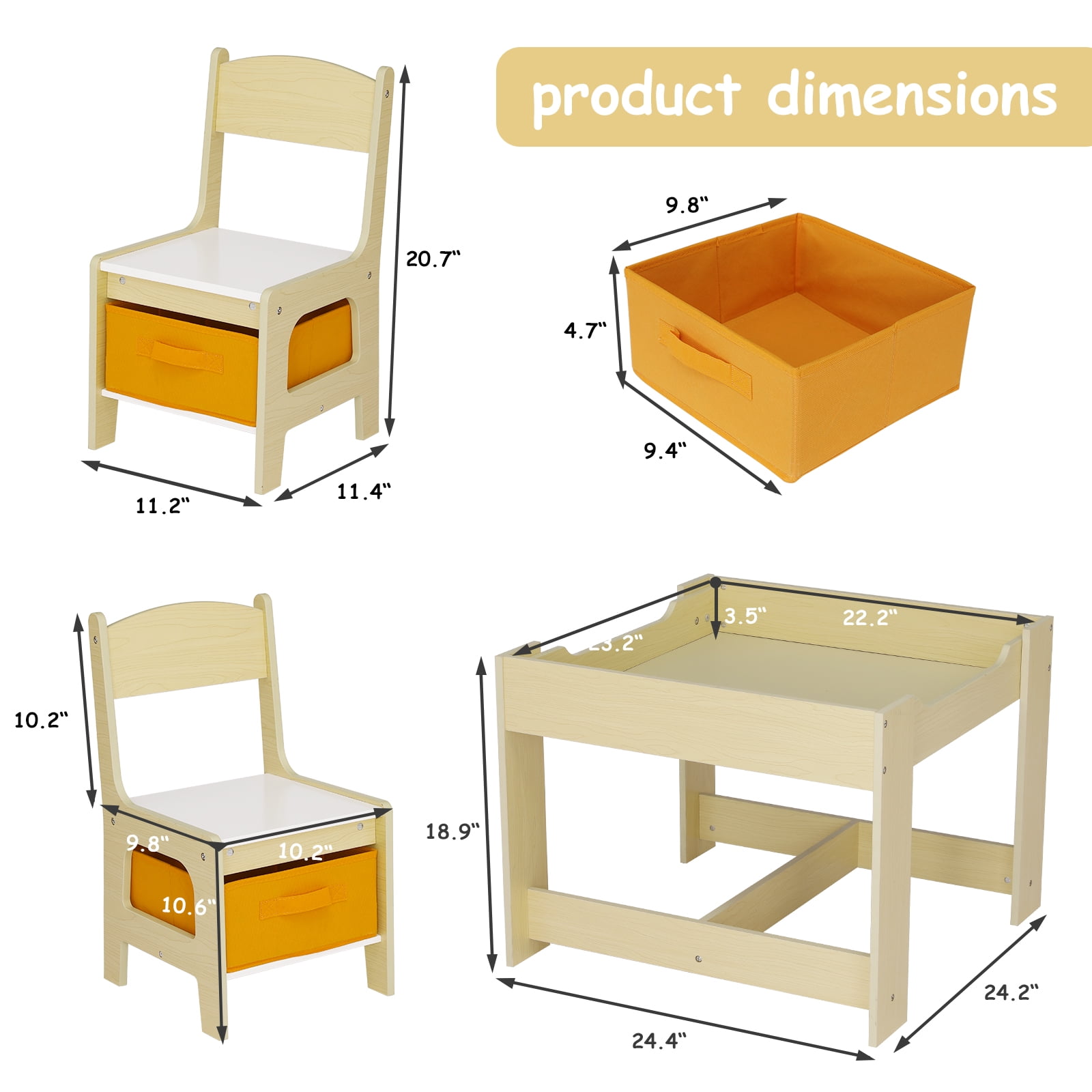 TLSUNNY Kids Table and 2 Chairs, 4-in-1 Toddler Activity Set with Blackboard, Reversible Desk & Storage Organization, for Age 3 +