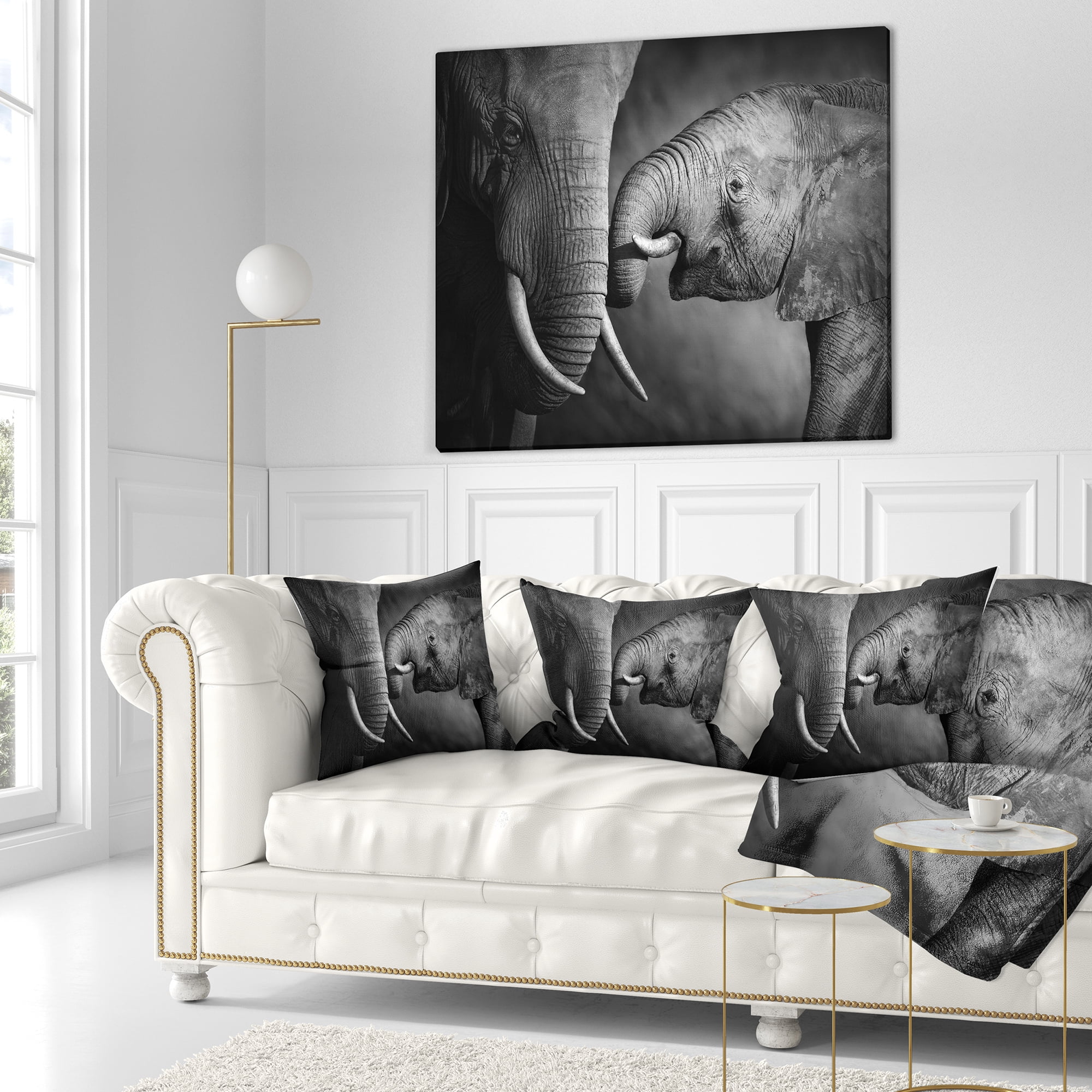Designart Elephants Showing Affection - Abstract Throw Pillow - 18x18