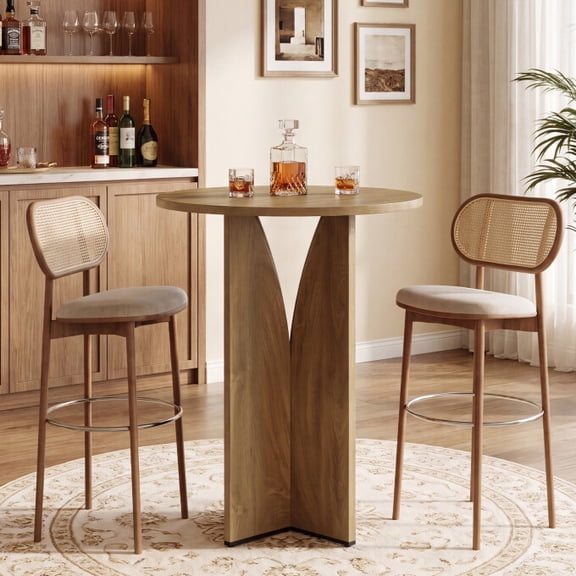 Tribesigns Round Bar Table, 31.5 Inches Counter Height Cocktail Table, Wooden High Top Home Bar Unit for Pub, Bistro, Home, Kitchen, Dining Room, Small Space, Brown