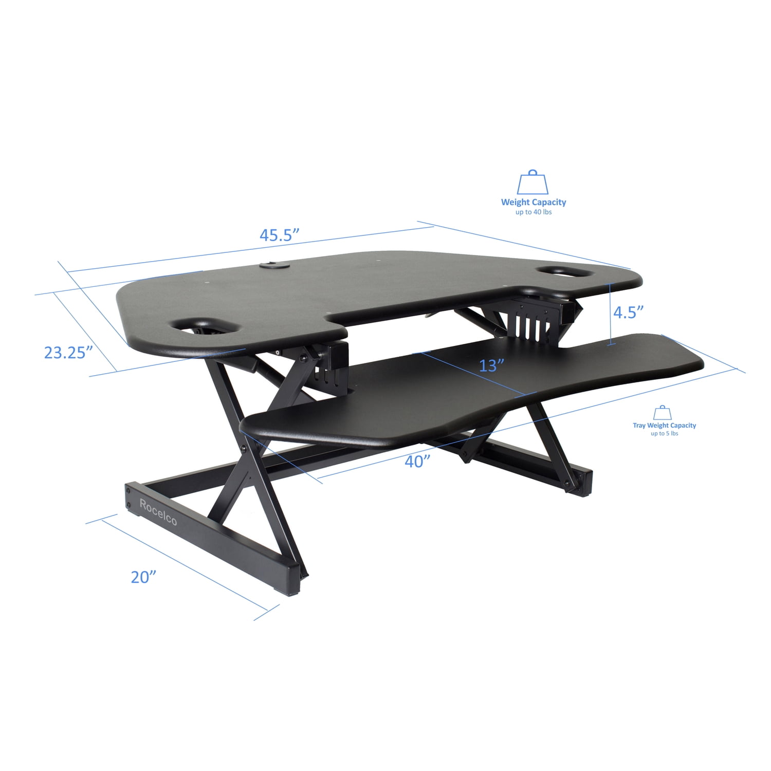 Rocelco 46" Adjustable Corner Standing Desk Converter Black (R CADRB-46)