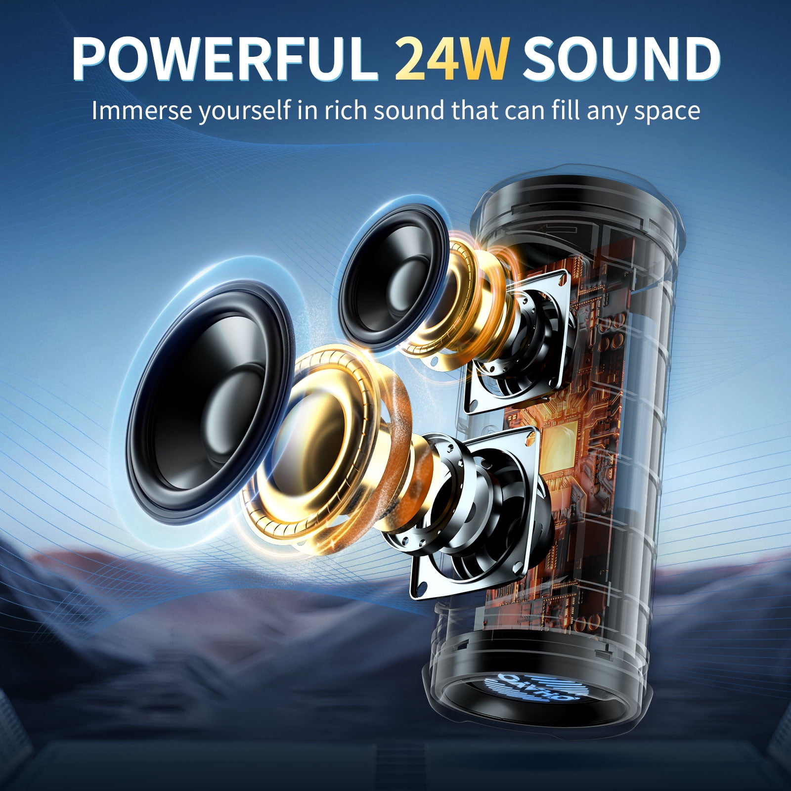 Portable Bluetooth Speaker, 24W Stereo Sound, IPX7 Waterproof, Bluetooth 5.3, RGB Lights, Dual Pairing, 30H Playtime for Outdoor Home Party
