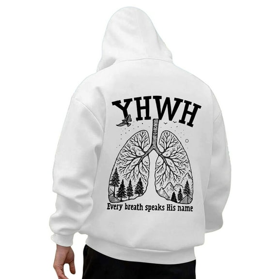KHONTS Hooded Sweatshirt for Men YHWH Hoodies Shirt Inspirational Funny Letter Printed Graphic Pullover Tops White XL