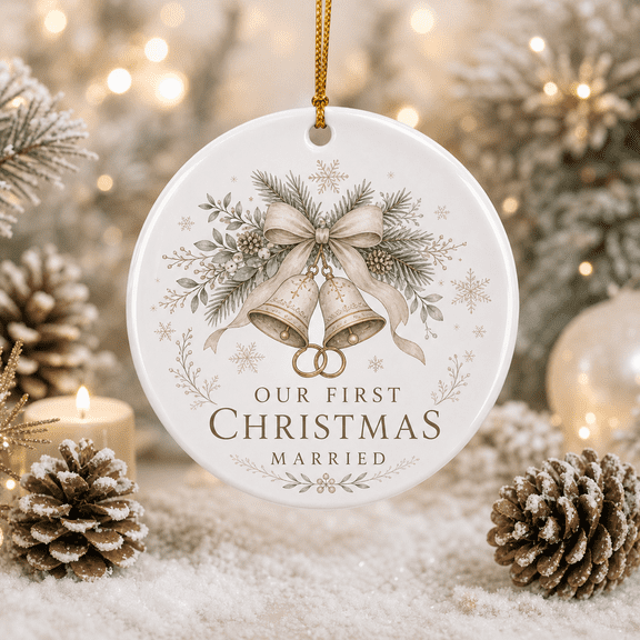 Christmas Ornament Our First Christmas Married Round Tree Hanging for Newlyweds