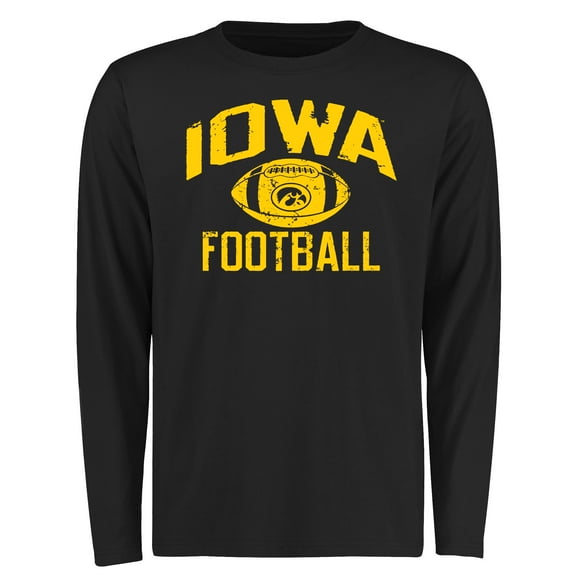 Men's Black Iowa Hawkeyes Distressed Football Long Sleeve T-Shirt