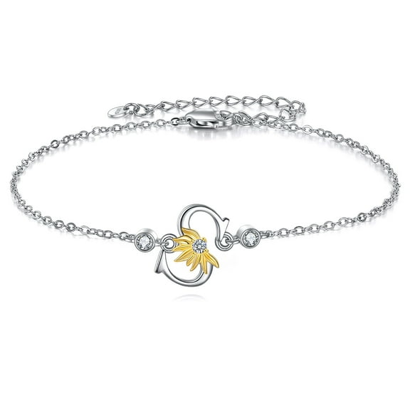 S Letter Bracelet for Women Sterling Silver Sunflower Jewelry