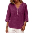 thumbnail image 5 of IMENGL Long Sleeve Shirts for Women Casual Linen Summer Plus Size 3/4 V Neck Button Blouses Loose Clothes Soft T-Shirt Women's Basic Tee Long Sleeve Tops,Orange, 5 of 7
