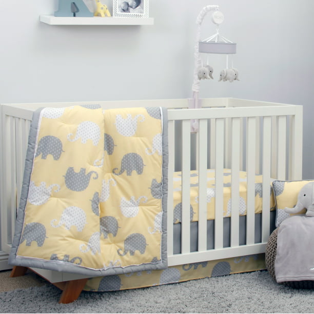 NoJo Dreamer Collection 8pc Elephant Yellow/Grey Crib Bedding Set