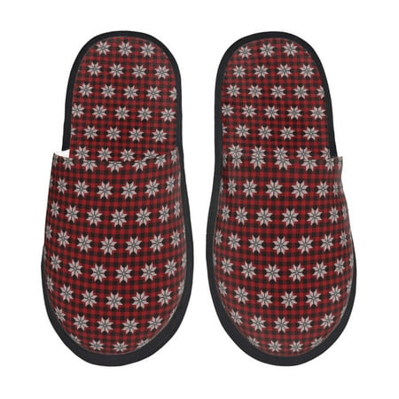 

Tideii Red Buffalo Plaid Merry Christmas for Home Indoor Cotton Slippers Autumn and Winter EVA Plush Slippers Household Supplies Unisex-Large