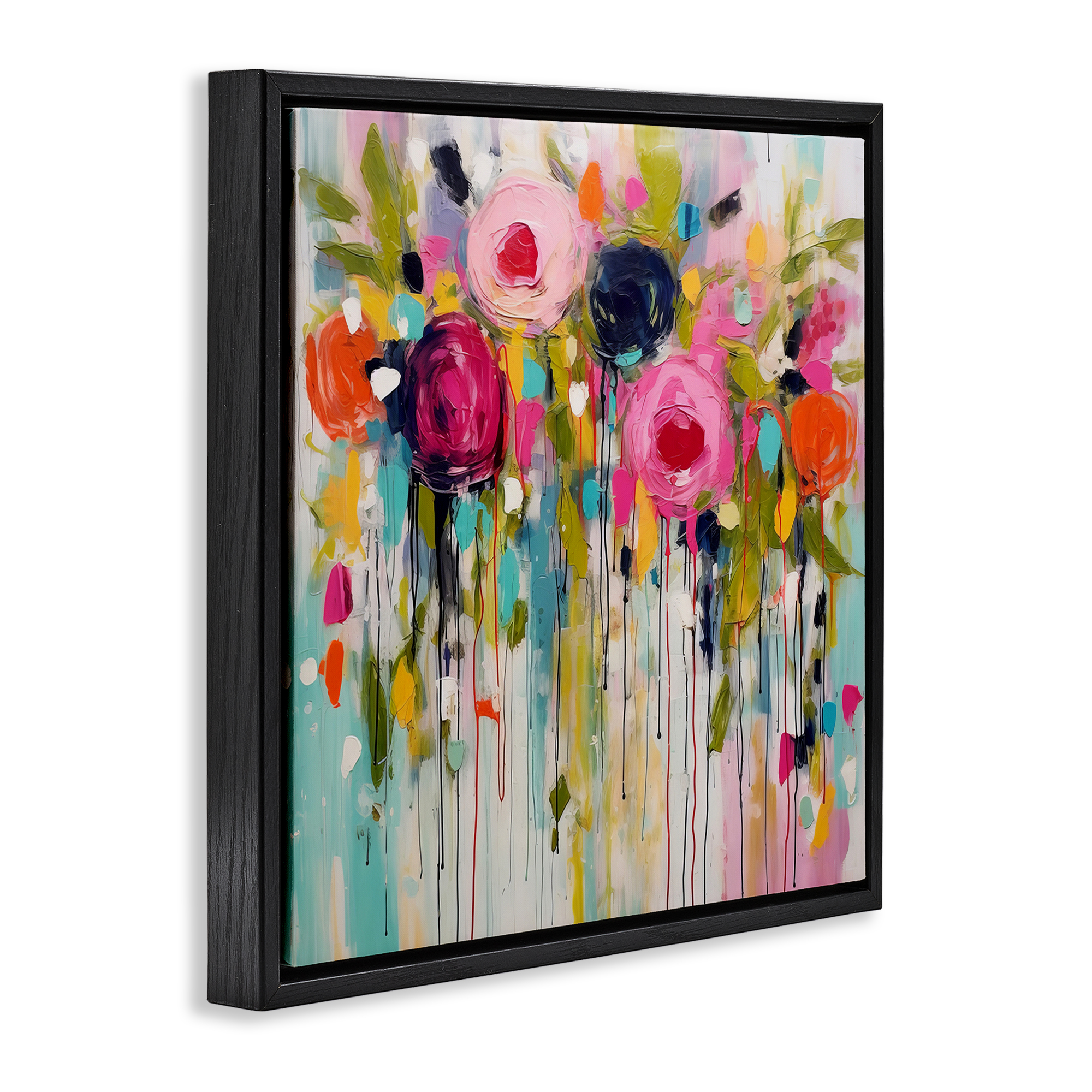 Stupell Industries Paint Drip Roses Plants & Flowers Painting Black Floater Framed Canvas Art Print Wall Art, 25 x 25