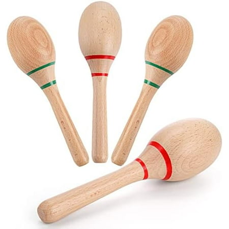4 Pieces Maracas 8 inch Wooden Hand Percussion Rattles, Beech Wood Rumba Shakers Noisemaker Party Favors Supplies Musical Instrument for Concert, Party, Games