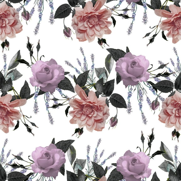 Lavender Roses and Peach Peonies Removable Wallpaper 10'L x 24''W