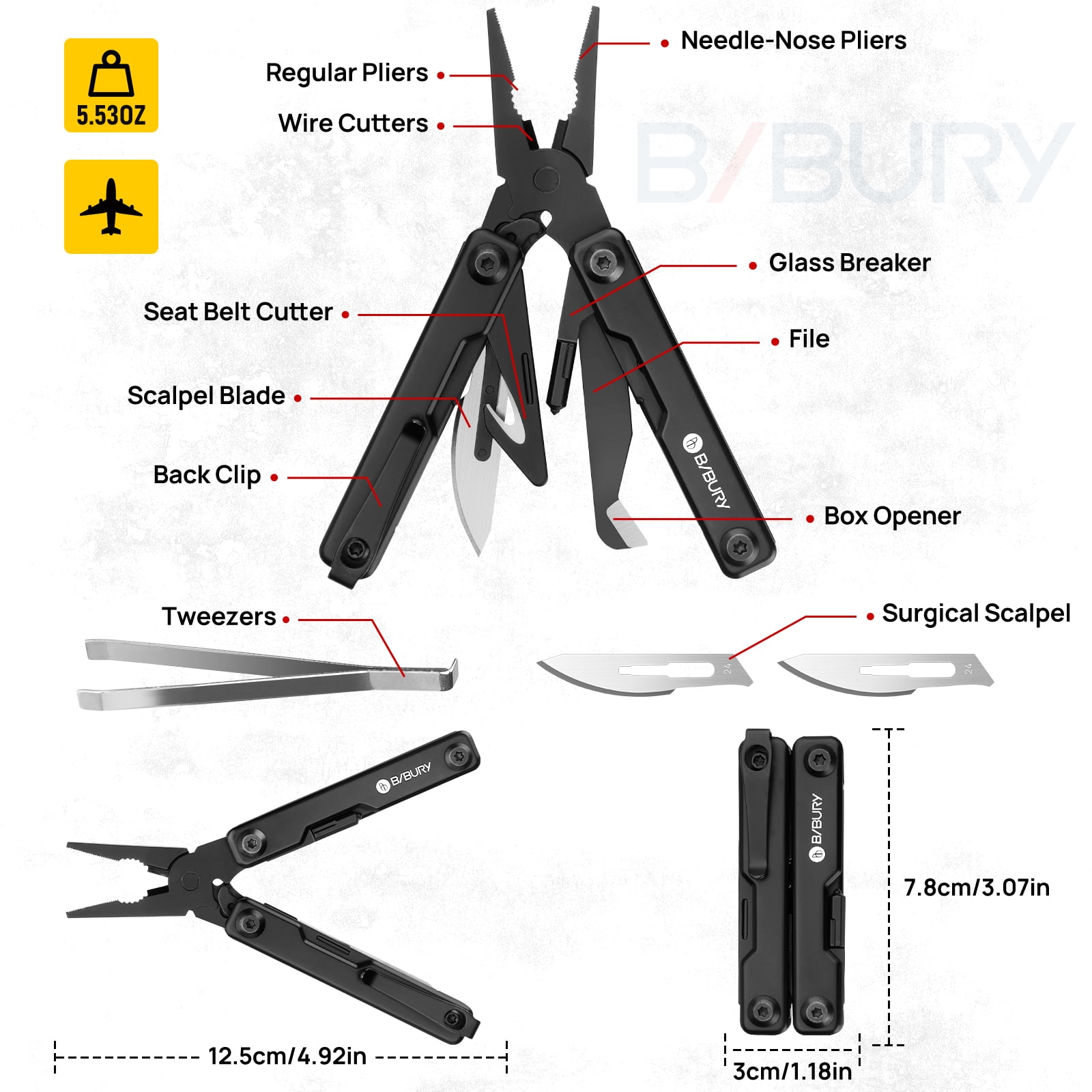 BIBURY Mini Multitool Pliers BI2051AB, Mini EDC Multi Tool with Pocket Clip for Outdoor Survival, Anniversary Birthday Gifts for Men and Women, Essential EDC Gear Tool