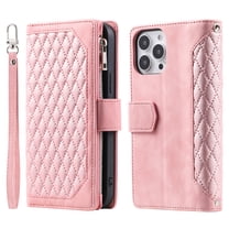 Dteck Wallet Case for iPhone 14 Pro, Soft TPU Shockproof Card Slots Holder Flip Folio Case with Kickstand Magnetic Clasp Wrist Strap Crossbody Long Lanyard Phone Cover for iPhone 14 Pro,Rosegold