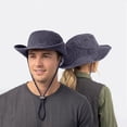 thumbnail image 4 of Helii Mens Wide Brim Sun Hat With Chin Strap, Cotton Safari Boonie Hat Adjustable Neck Cord Outdoor Fishing Cap, Lightweight Breathable Bucket Hat For Big Head Size Black,One Size, 4 of 9