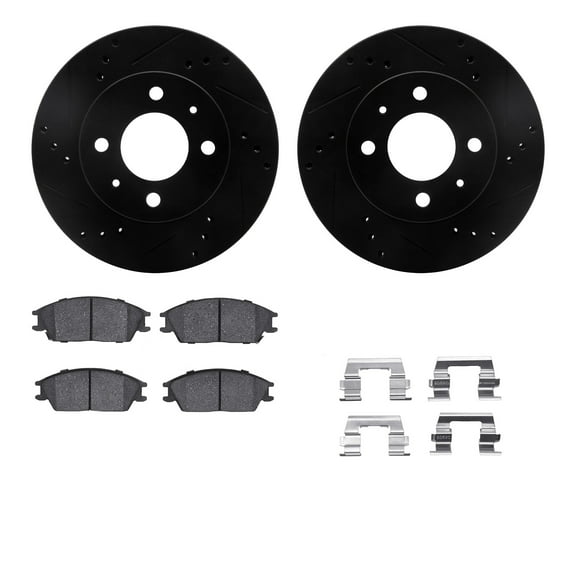 Dynamic Friction Company Front Brake Rotors-Drilled and Slotted-Black with 5000 Advanced Brake Pads includes Hardware 8512-03013