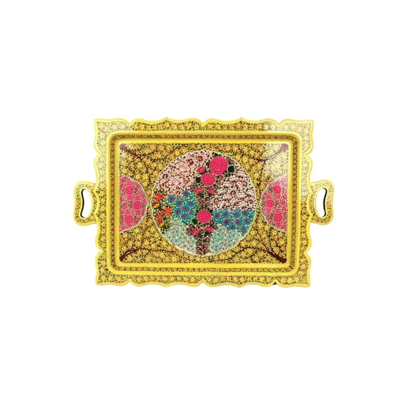 Natriel Premium Handpainted Sustainable Papier Mache Decorative Serving Tray, 21.2 x 17.7 inches, Traditional Floral Pattern, Handmade by Artisans (Yellow, Rectangular 20x13)