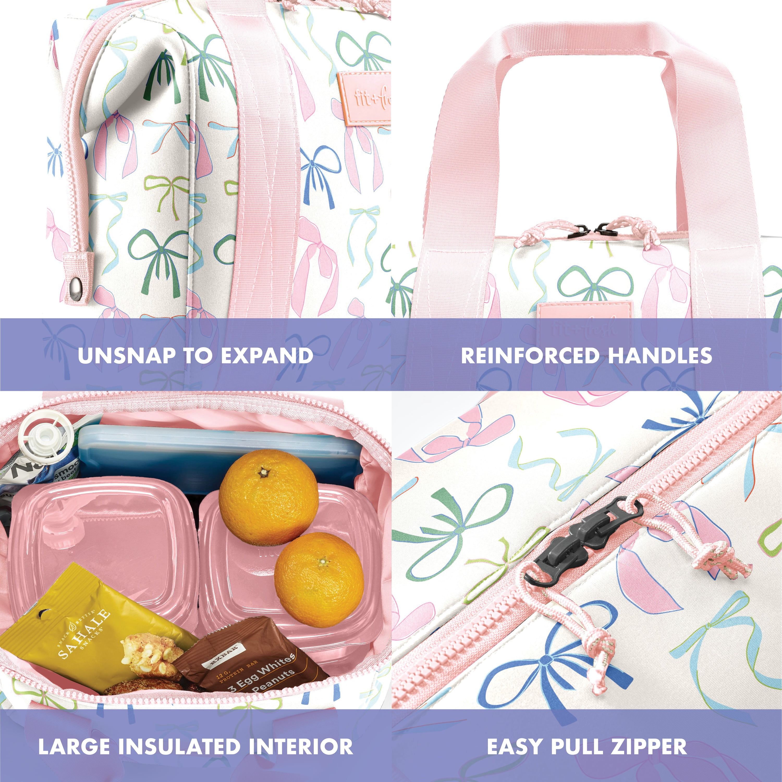Fit + Fresh Remi Womens Lunch Bag, Insulated Lunch Box With Containers, Dainty Bows