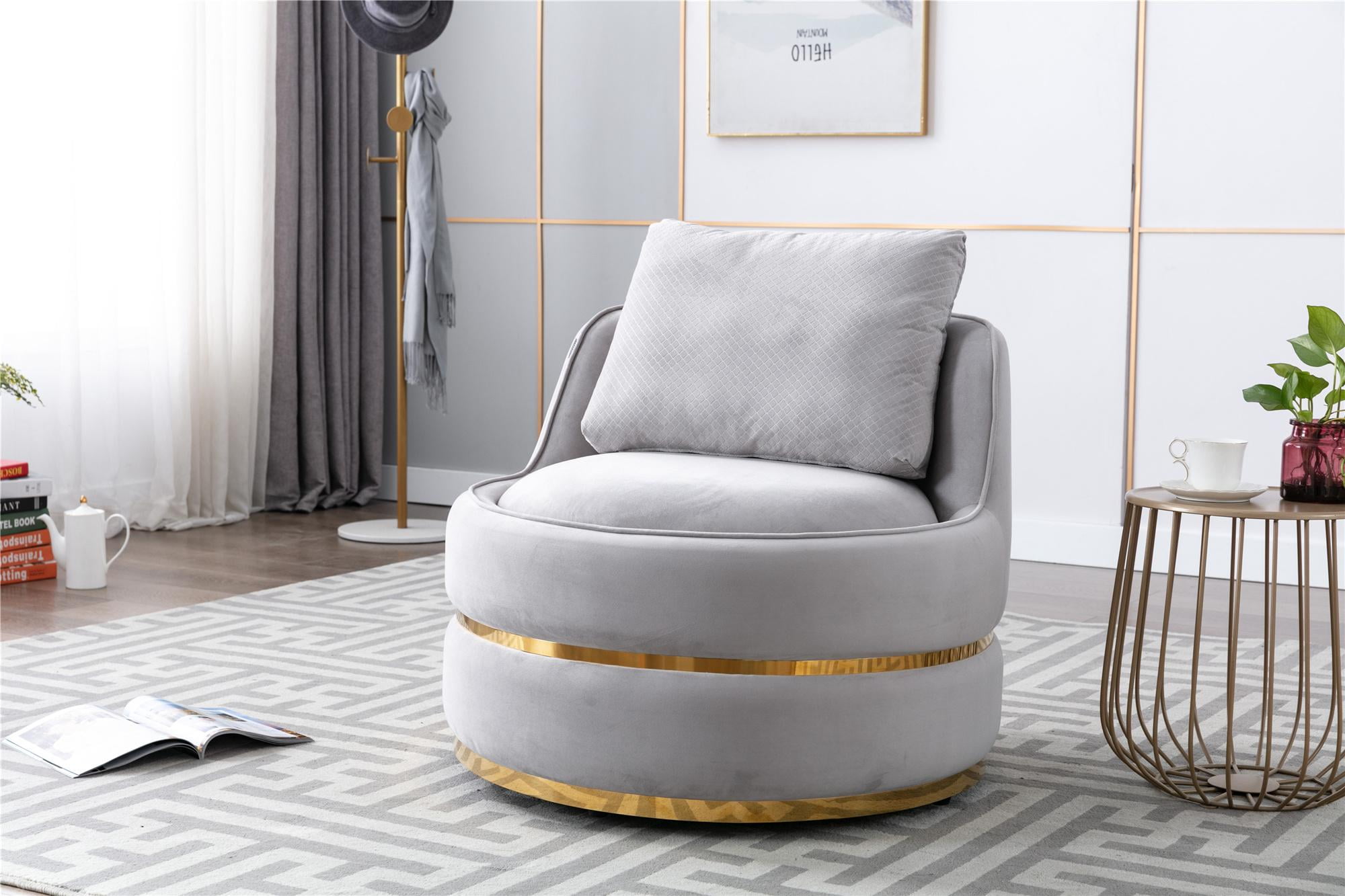 360 Swivel Accent Chair, Velvet Barrel Chair with Pillow, Modern Round  Bucket Chair for Living Room Bedroom Hotel Office, Upholstered leisure  Vanity Chair with Ergonomic Back for Reading, Gray - Walmart.com