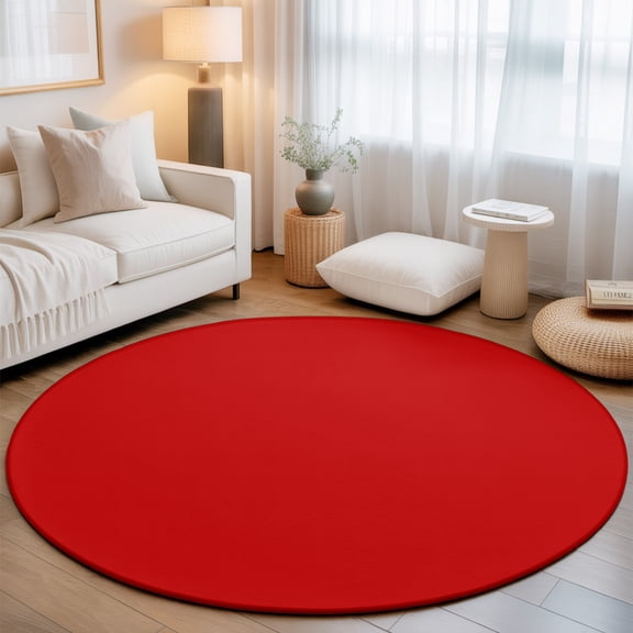 Round Area Rug for Living Room Bedroom, Christmas Red Round Rugs Non-slip Floor Carpet, Simplistic Soft Washable Circle Rug 3ft