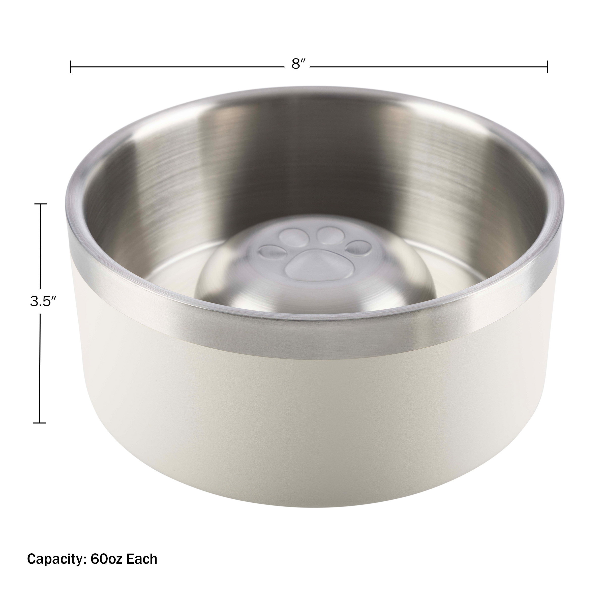 PETMAKER Set of Two 60oz Stainless Steel Slow Feeder Dog Bowls (Cream)