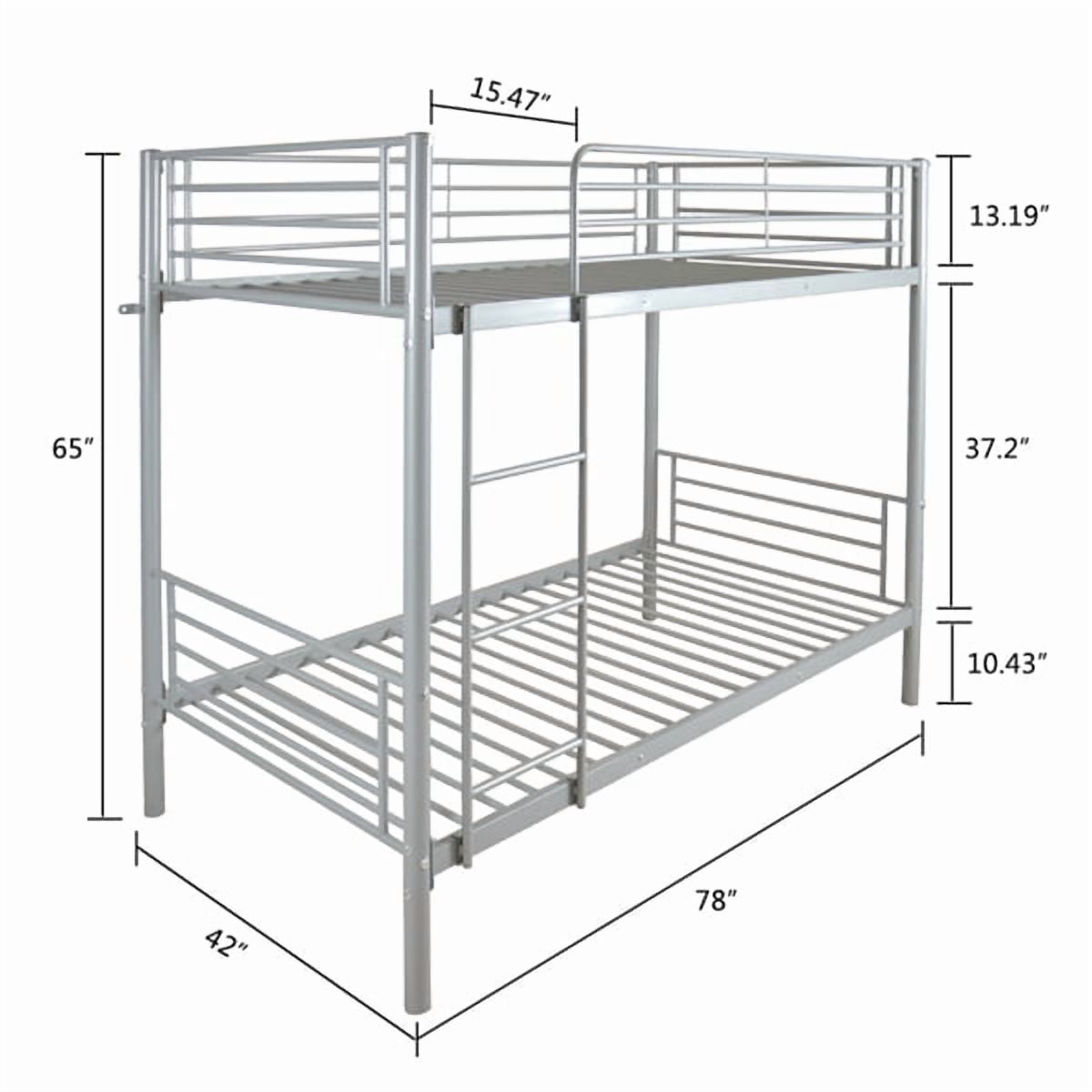 Twin Size Metal Bunk Bed, Sturdy Iron Frame, 33.5cm Safety Fence for Upper Berth, with Under-Bed Storage for Bedroom