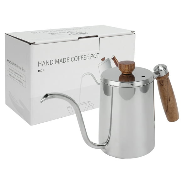 ZOUSSIQI 600ML Coffee Pot Wood 304 Stainless Steel Coffee Hand Pot Drip Coffee Maker Coffee Pot with Wooden HandleSilver JU316-21787