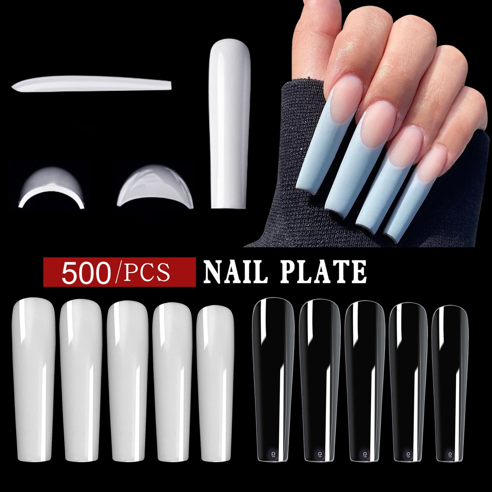 Jiaroswwei 500Pcs Nail Extension Tip Extra Long Fully Cover DIY Square ...