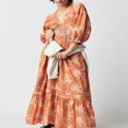 thumbnail image 2 of Robe Bohème Florale pour Femmes Col en V Taille Froncée Longue Robe Fluide, 2 of 9