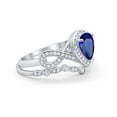 thumbnail image 2 of Two Piece Set Art Deco Pear Teardrop Ring Blue Sapphire CZ 925 Sterling Silver Size 8, 2 of 3