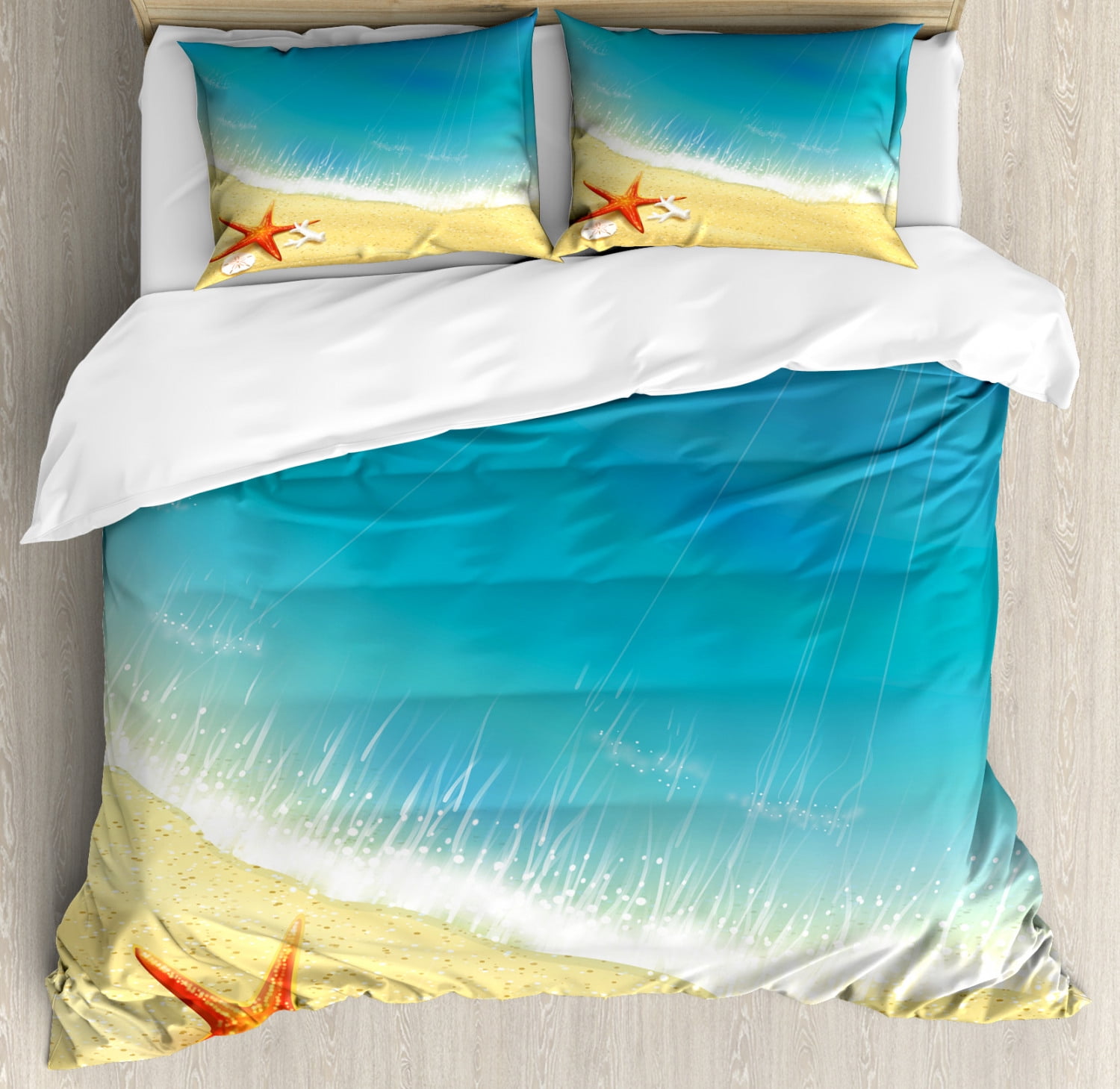 Starfish Duvet Cover Set Seashore View Waves On Sandy Beach Caribbean Paradise Summer Season Illustration Decorative Bedding Set With Pillow Shams Multicolor By Ambesonne Walmart Com Walmart Com