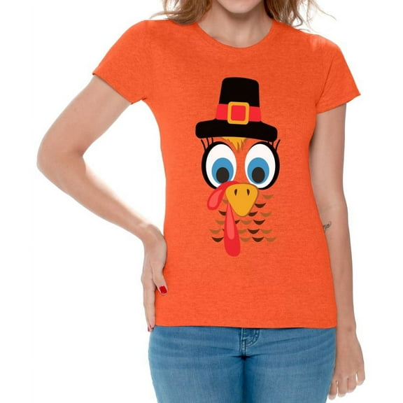 Turkey Face Women Shirt - S M L XL 2XL 3XL - Funny Thanksgiving Tshirts for Women Holiday Graphic Tee Gift