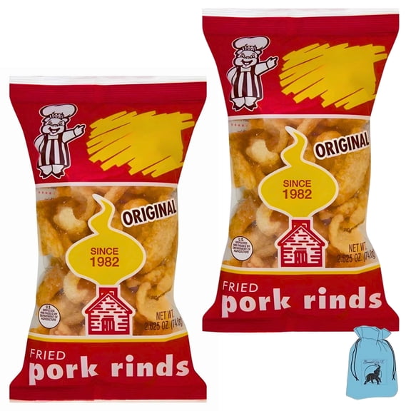 2-Pack Fried Original Pork Rinds, 2.6 oz Bag Crunchy Savory Chips Protein-Packed Party Gourmet Snack
