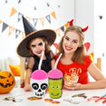 thumbnail image 4 of Skull Halloween Plastic Tumbler - 16oz Cups with Straw (Set of 2) - Spooky Monster Character Cold Drinks Smoothie Water Decorative Drinkware Party Favor, 4 of 7