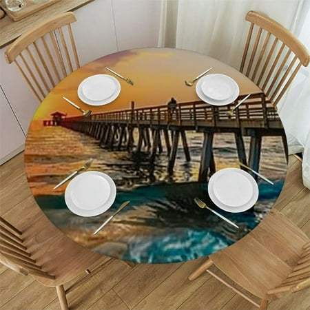 

QZHH Sunset Round Tablecloth 100% Polyester Fiber Washable for Home Kitchen Outdoor Decoration 31 -35
