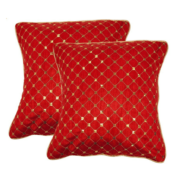 Red Sequins Pillow Cover with Nature-Inspired Prints and Global Elegance