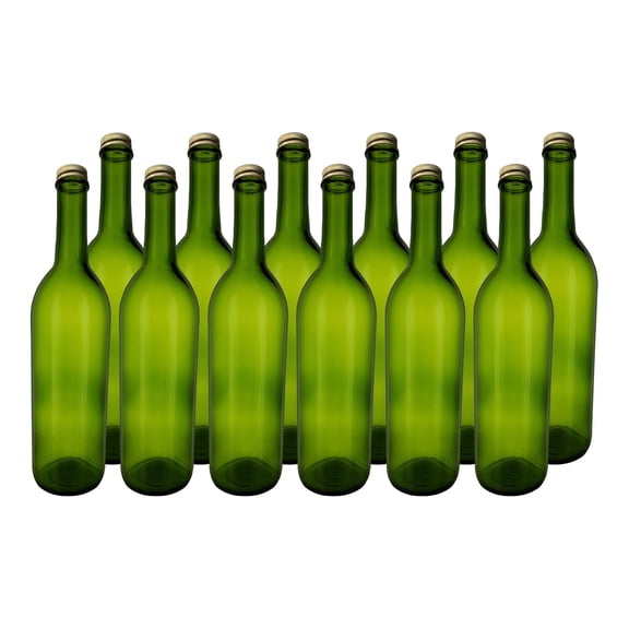 Home Brew Ohio 750ml Green Screw Cap Wine Bottles w/28mm Gold Metal Screw Caps