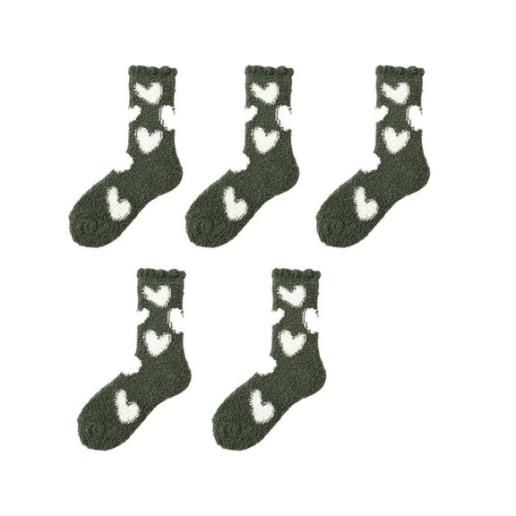 AUQ 5Pcs Fuzzy Socks for Women,Soft Coral Fleece Fun Socks for Women,Thick Insulation Design Fluffy Socks,Green