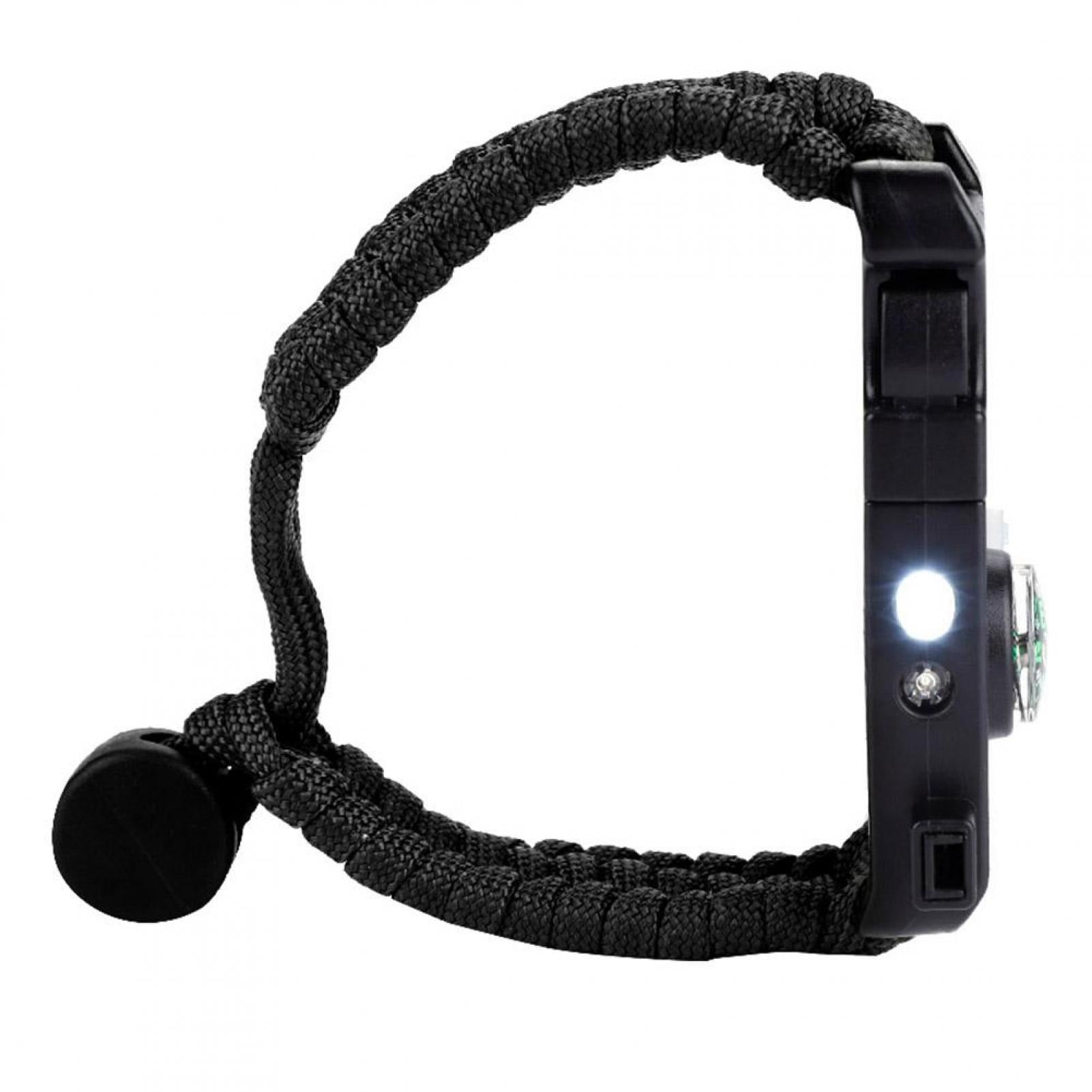 Lyumo Outdoor Survival Whistle Mini Compass LED Flashlight Paracord Wristband Bracelet Tool, Paracord Compass,Paracord Bracelet, Size: Medium, Black