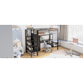 thumbnail image 2 of Modern Twin Loft Bed with I-Shaped Desk & Two-Tier Wardrobe, Sturdy Metal Frame, Storage Staircase, Space-Saving Student Dorm Solution, Black, 2 of 8