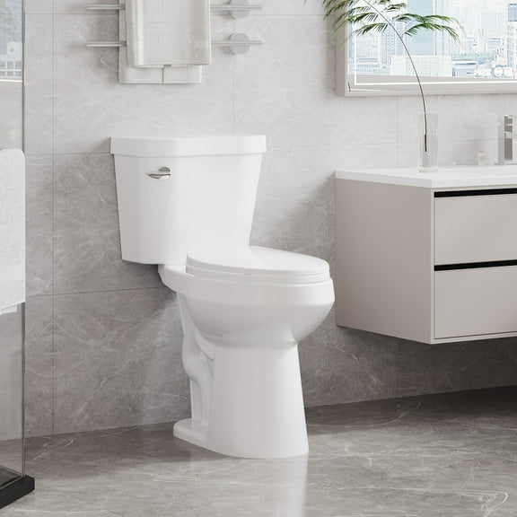 19" ADA Two-Piece Toilet for Bathroom, Elongated Bowl & Comfort Height Toilet, Powerful Siphon Jet Flush 1.28 GPF, Tall Toilet With Convenience, Standard 12" Rough-In & S-Trap