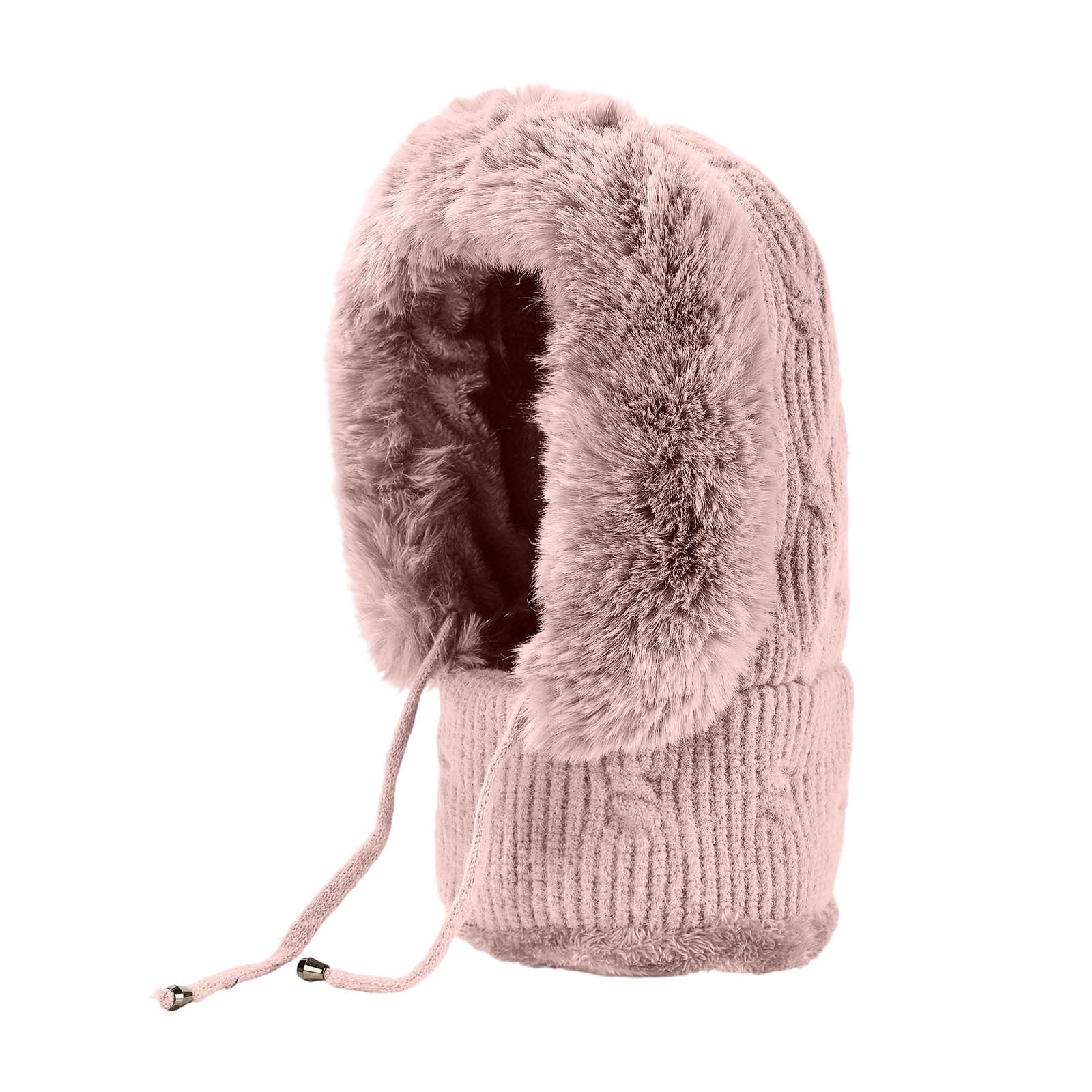 YZEGDCH Pink Women One Piece Slouchy Fleece Thicken Beanie Winter Hats Scarf Mask Drawstring Warm Hooded Winter Balaclava Pullover Knitted Winter Hat, Birthday Valentines Gift for Women