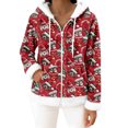 thumbnail image 2 of Women's Casual Fashion Long-Sleeve Zip-Up Fleece Hooded Cardigan with Christmas Print, Cozy and Warm for Winter Season,Wine,2XL, 2 of 5