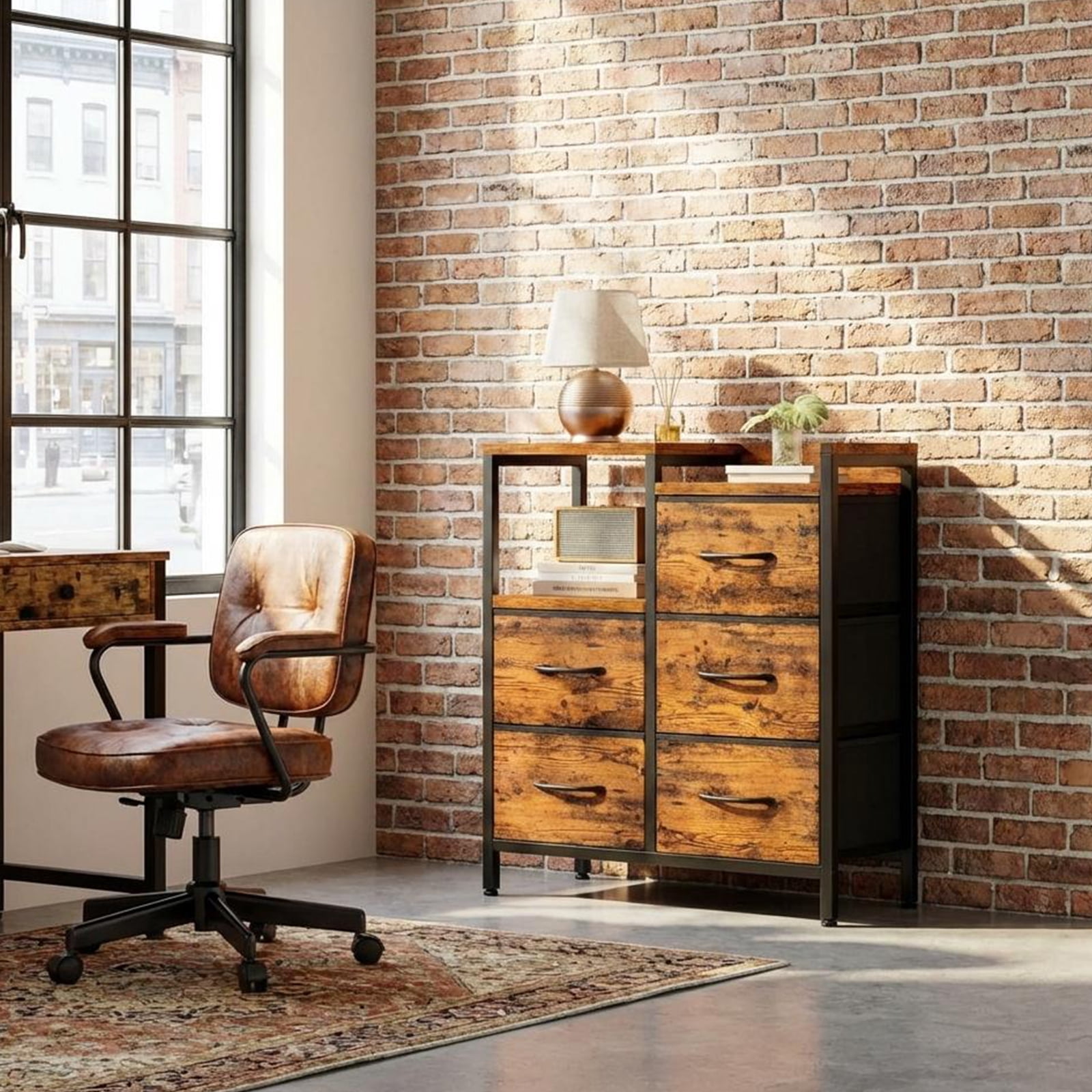 5-Drawer Mobile Lateral File Cabinet Organizer - Open Storage Shelf, Rolling Printer Stand, A4/Letter File Holder, Under Desk Office Storage, Rustic Brown