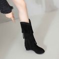 thumbnail image 6 of Nmnitkp Boots for Women Fashionable And Casual British Style Versatile Thick Soled Winter Tassel High-Heeled Sleeve High Top Boots Black,36, 6 of 8
