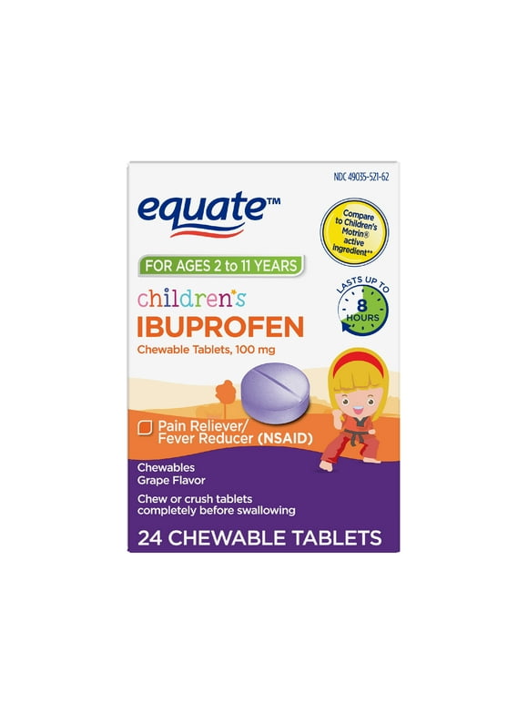 Equate Children's Ibuprofen Chewable Tablets, 100 mg, Grape Flavor, 24 Count