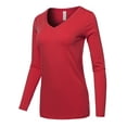 thumbnail image 2 of A2Y Women's Basic Solid Soft Cotton Long Sleeve V-neck Top T-shirt Ruby L, 2 of 3
