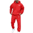 thumbnail image 3 of Men's Casual Personalized Printed Long-sleeved Hooded Sweatshirt and Sweatpants Two-piece Set, Fleece-Lined for Winter Sports and Casual Activities,Red,3XL, 3 of 5