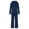 thumbnail image 6 of ibuvkizy Two Piece Sets for Women!Women Solid Color Fashionable and Casual Comfortable Long Sleeved Hoodie with Hat+wide Leg Straight Leg Pants Long Sleeved Hooded Set Navy,L, 6 of 8