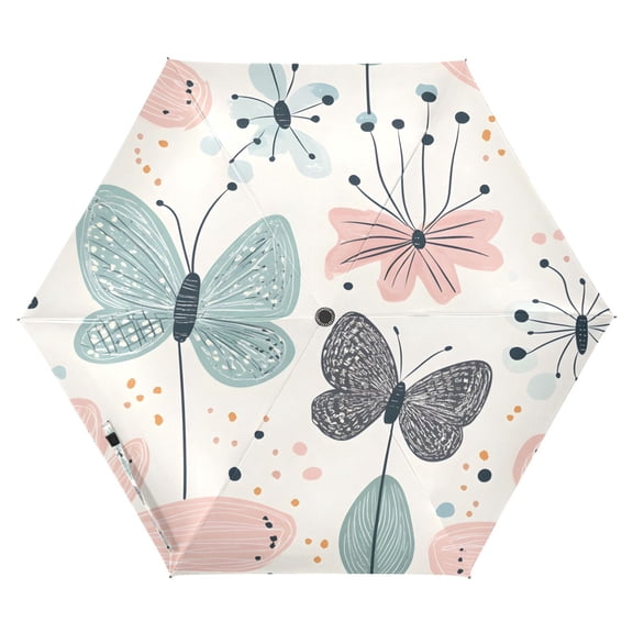 Whimsical Butterfly Art Folding Umbrella UV50  Waterproof Sun Protection Auto Open Close Compact Fiberglass Frame